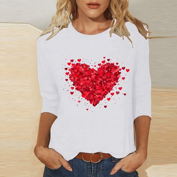 EchfiProm Womens Shirts Valentines Day Valentine T-Shirt Love Heart Plus Size Cute Top for Ladies White