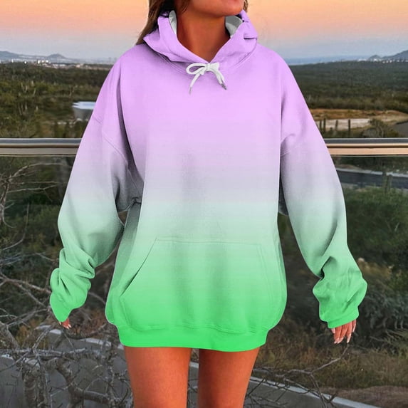 EchfiProm Womens Soft Sweatshirt Pullover Hooded Hoodies with Pockets Green Long Sleeve Gradient Tunic Tops for Ladies