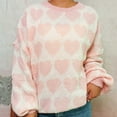 thumbnail image 1 of EchfiProm Womens Sweaters Pink Holiday Pullover Valentine Crewneck Long Sleeve Office Heart Print Tops for Adults, 1 of 9