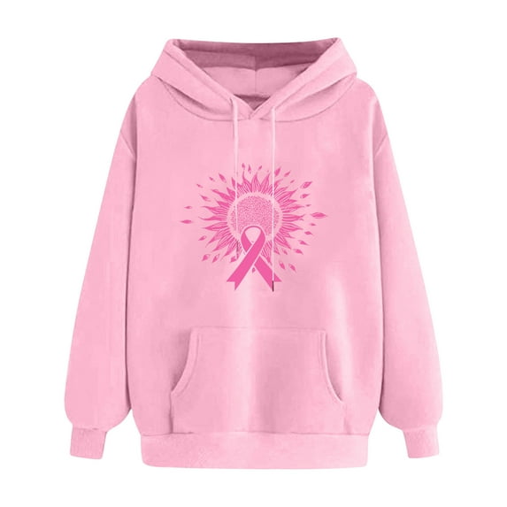 EchfiProm Womens Sweatshirt Breast Cancer with Pockets Hoodies Comfy Hooded Pullover Long Sleeve Tops for Womem Graphic