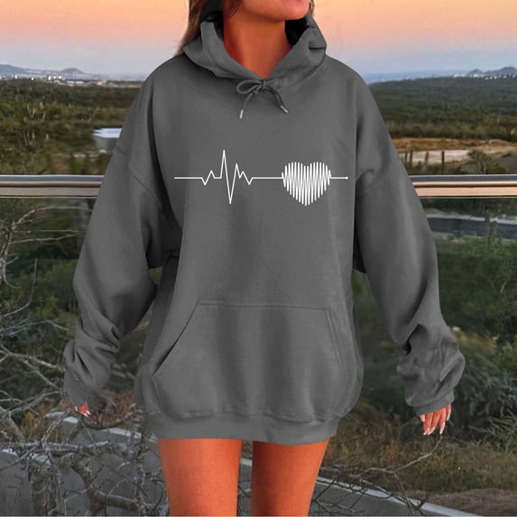 EchfiProm Womens Sweatshirt with Pockets Pullover Fall Hoodies Gray Oversized Hooded Graphic Tunic Tops for Ladies Long Sleeve