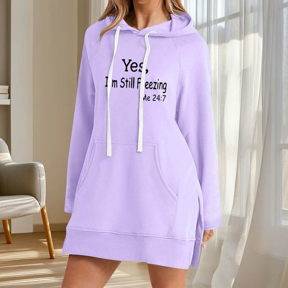 EchfiProm Womens Sweatshirt with Pockets Purple Comfy Hoodies Pullover Letter Long Sleeve Tunic Tops for Womem Hooded