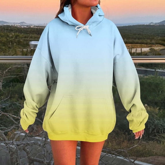 EchfiProm Womens Sweatshirts Fall with Pockets Hoodies Pullover Yellow Long Sleeve Tunic Tops for Ladies Gradient