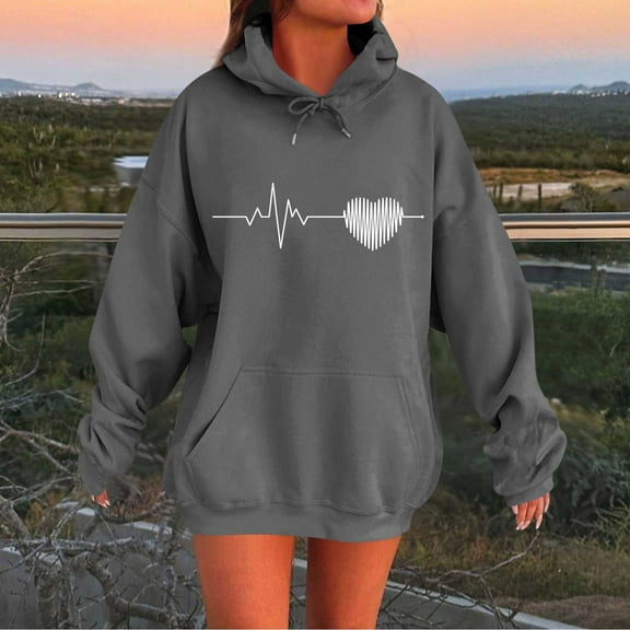 EchfiProm Womens Sweatshirts Hooded Gray Hoodies Oversized Fall with Pockets Long Sleeve Pullover Graphic Tunic Tops for Ladies