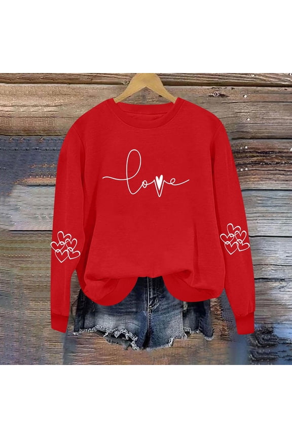 Womens Sweatshirts Pullover Cute Christmas Red Crewneck Long Sleeve Graphic Shirs for Women Love