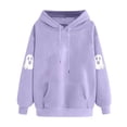 thumbnail image 1 of EchfiProm Womens Sweatshirts Purple Oversized Hooded Ghost Print Pullover Long Sleeve Tops for Ladies Soft 2XL, 1 of 3