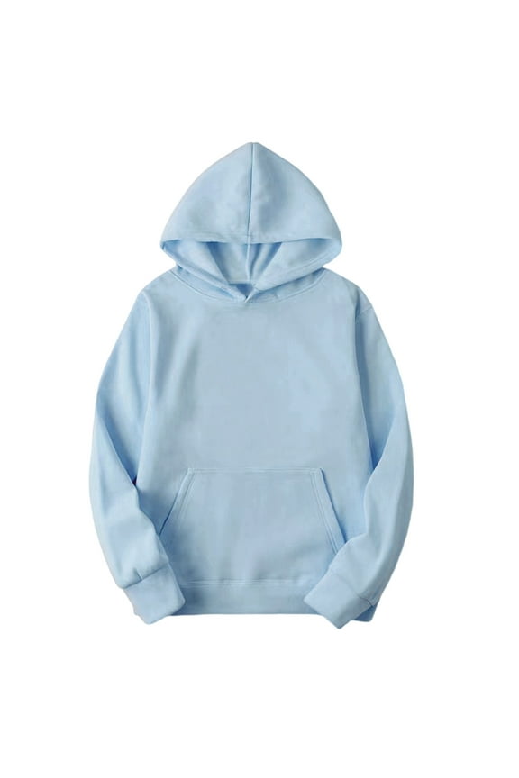Womens Sweatshirts Trendy Lightweight Light Blue Soft Hooded Plain Hoodie Casual Long Sleeve Sweatshirt 2XL