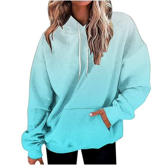 EchfiProm Womens Sweatshirts with Pockets Pullover Trendy Hoodies Blue Oversized Hooded Long Sleeve Tops for Ladies