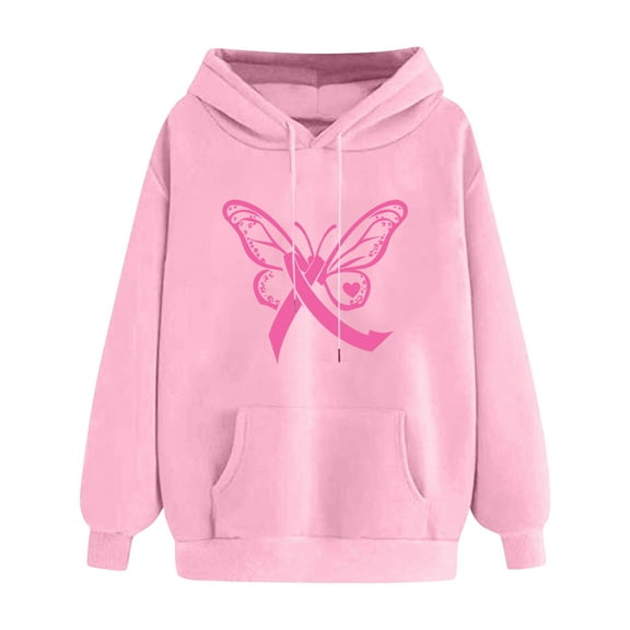 EchfiProm Womens Sweatshirts with Pockets Trendy Hoodies Breast Cancer Hooded Pullover Pink Tops for Womem Long Sleeve