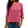 thumbnail image 1 of EchfiProm Womens T-Shirts Crew Neck Fall Tops Hot Pink 3/4 Sleeve Pullover Ribbed Loose for Ladies, 1 of 6