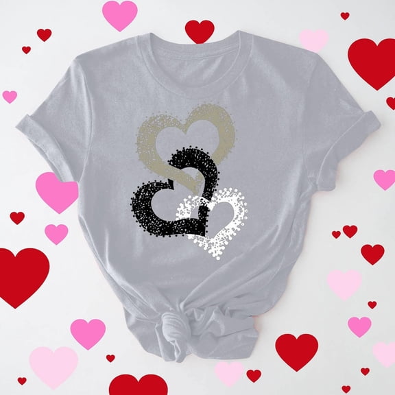 EchfiProm Womens T shirts Valentine Graphic Tee Summer Love Heart Valentine Day Shirts for Ladies Short Sleeve