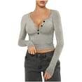 thumbnail image 1 of EchfiProm Womens Tops Button down Gray Long Sleeve Slim V-Neck T-Shirt for Ladies Solid, 1 of 6