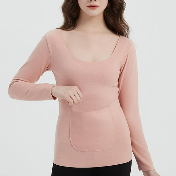 EchfiProm Womens Tops Casual Pullover Plain Pink Crew Neck Undershirts for Womens Slim Fit