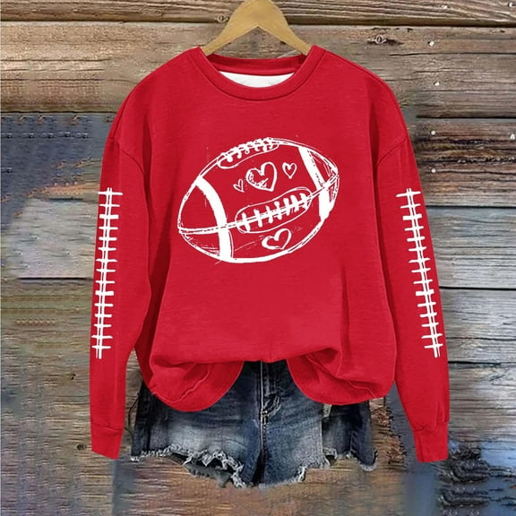 EchfiProm Womens Tops Football Pullover Crew Neck Fall Loose Hoodless Sweatshirt for Womens Long Sleeve