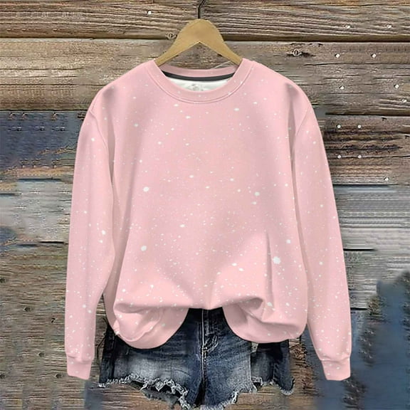 EchfiProm Womens Tops Long Sleeve Pullover Loose Graphic Casual Pink Crew Neck Sweatshirt for Ladies