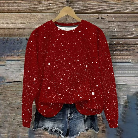 EchfiProm Womens Tops Long Sleeve Pullover Y2k Loose Graphic Crew Neck Red Sweatshirt for Womens