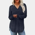 thumbnail image 1 of EchfiProm Womens V-Neck Shirts Ribbed Tunic Tops Long Sleeve Blouse Solid Relaxed Fit for Ladies Fall, 1 of 8