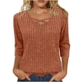 thumbnail image 1 of EchfiProm Womens V-Neck Tops Ribbed 3/4 Sleeve T-Shirts Orange Fall Relaxed Fit Pullover for Ladies Solid, 1 of 7