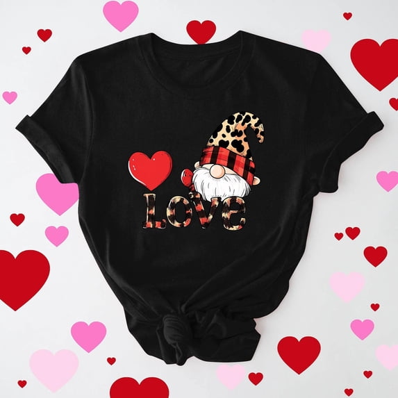 EchfiProm Womens Valentine Day Shirts Graphic Tee Casual Love Heart Cute Tops for Adult Short Sleeve