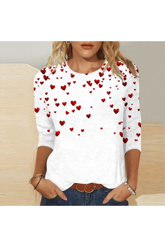 Womens Valentine Shirts Romantic Graphic Tees Gifts Plus Size Valentines Day White Tops for Women Heart Printed