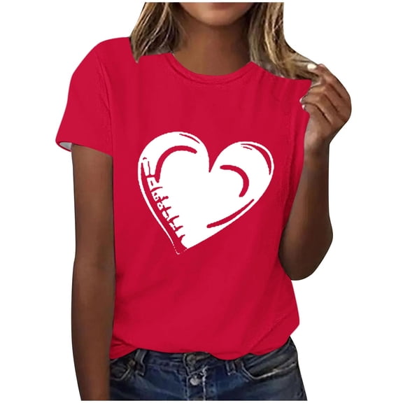 EchfiProm Womens Valentine Shirts Valentine Day Graphic Tees Red Casual Heart Cute Plus Size Tops for Women