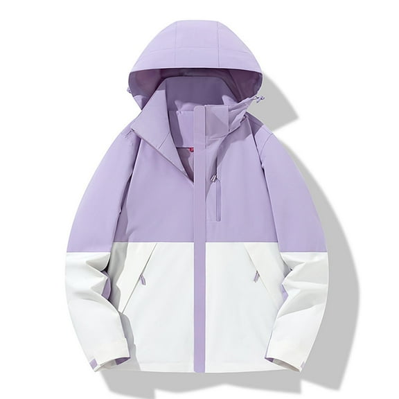 EchfiProm Womens Windbreaker Jacket Waterproof Purple Lightweight Camping Waterproof Hooded Zip-up Coat