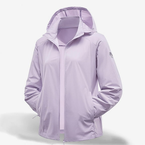 EchfiProm Womens Windbreaker Jacket with Hood Lightweight Purple Skiing Zip-up Waterproof Hooded Coat