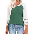 thumbnail image 1 of EchfiProm Womens Winter Tops Crew Neck T-Shirts 3/4 Sleeve Green Pullover Colorblock for Ladies, 1 of 8