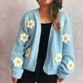 thumbnail image 1 of EchfiProm Y2k Women Sweaters V Neck Cardigan Blue Solid 3D Flower Long Sleeve Garter Stitch Knit Casual Sweater Jacket, 1 of 5