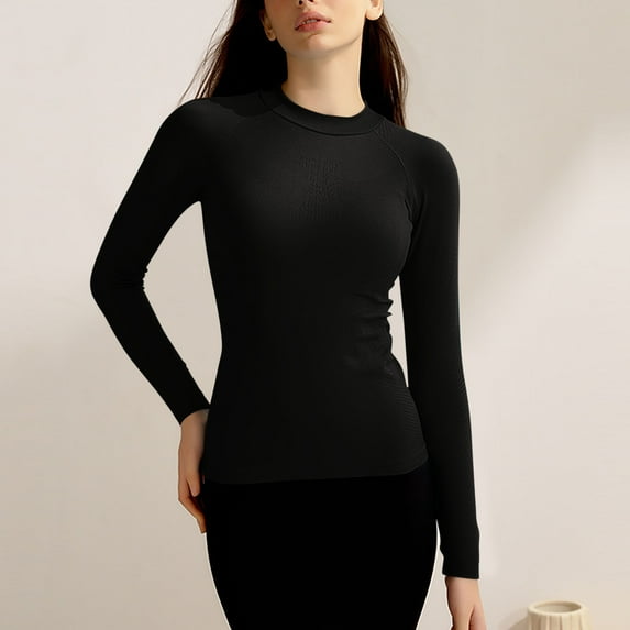 EchfiProm Yoga Tops for Women Slim Fit Workout Pullover Fall Sports Crew Neck Plain Long Sleeve Womens Undershirts