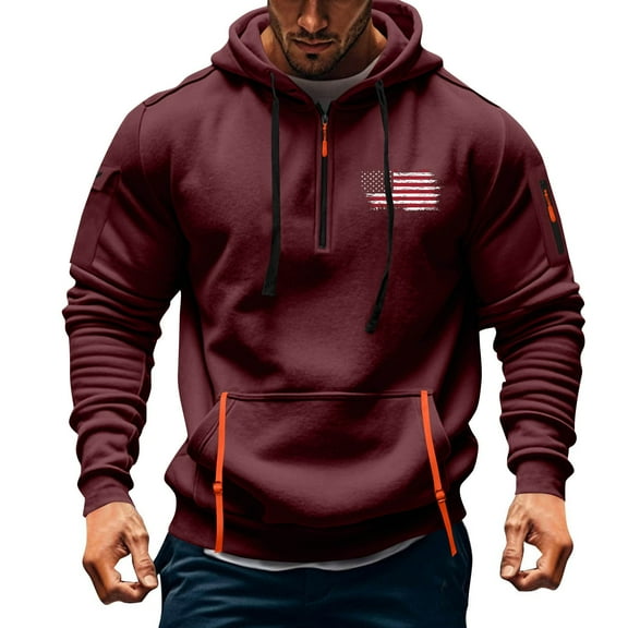 EchfiProm Zip Hoodies for Men Red Sweatshirt Plain Gym Daily Wear Mens Tops Long Sleeve S