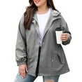 thumbnail image 1 of EchfiProm Zip-up Softshell Jacket for Women Waterproof with Hood Gray Hiking Mid-Weight Waterproof Hooded Coat, 1 of 5