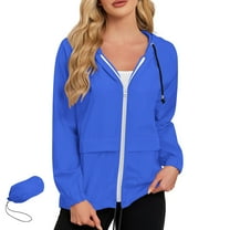 EchfiProm Zip-up Waterproof Jackets for Women Lightweight Blue Cycling Hooded Windproof Packable Outwear