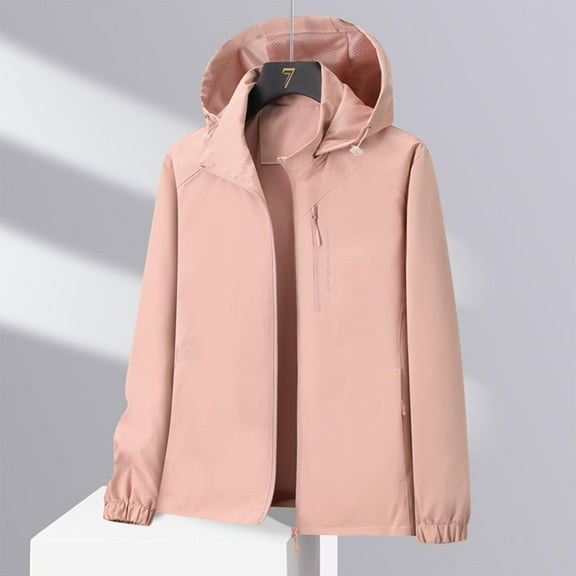 EchfiProm Zip-up Wind Breaker Jacket Womens Rose Gold Skiing Windbreaker Waterproof Hooded Mid-Weight Coat