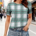 thumbnail image 1 of Echfiprom Puff Sleeve Shirts for Women Trendy Elegant Green Plaid Casual Loose Crew Neck Womens T Shirts, 1 of 6
