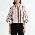 thumbnail image 1 of Echfiprom Womens Coffee Shirts Collared Summer Loose Casual Striped Button down Bell Sleeve T Shirts for Ladies, 1 of 9
