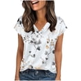 thumbnail image 1 of Echfiprom Womens White Tops Summer Dressy Casual Satin Loose Floral Casual V-Neck Blouse for Women, 1 of 7