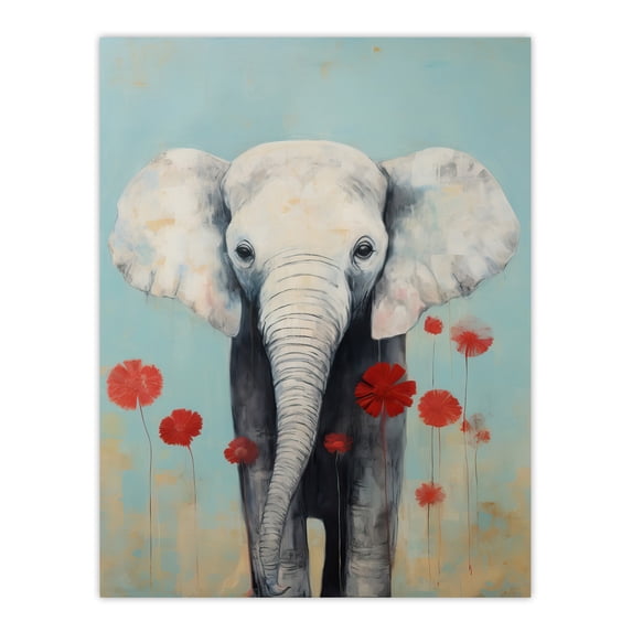 Echinacea Elephant Pastel Blue Charcoal Large Wall Art Poster Print Thick Paper 18X24 Inch