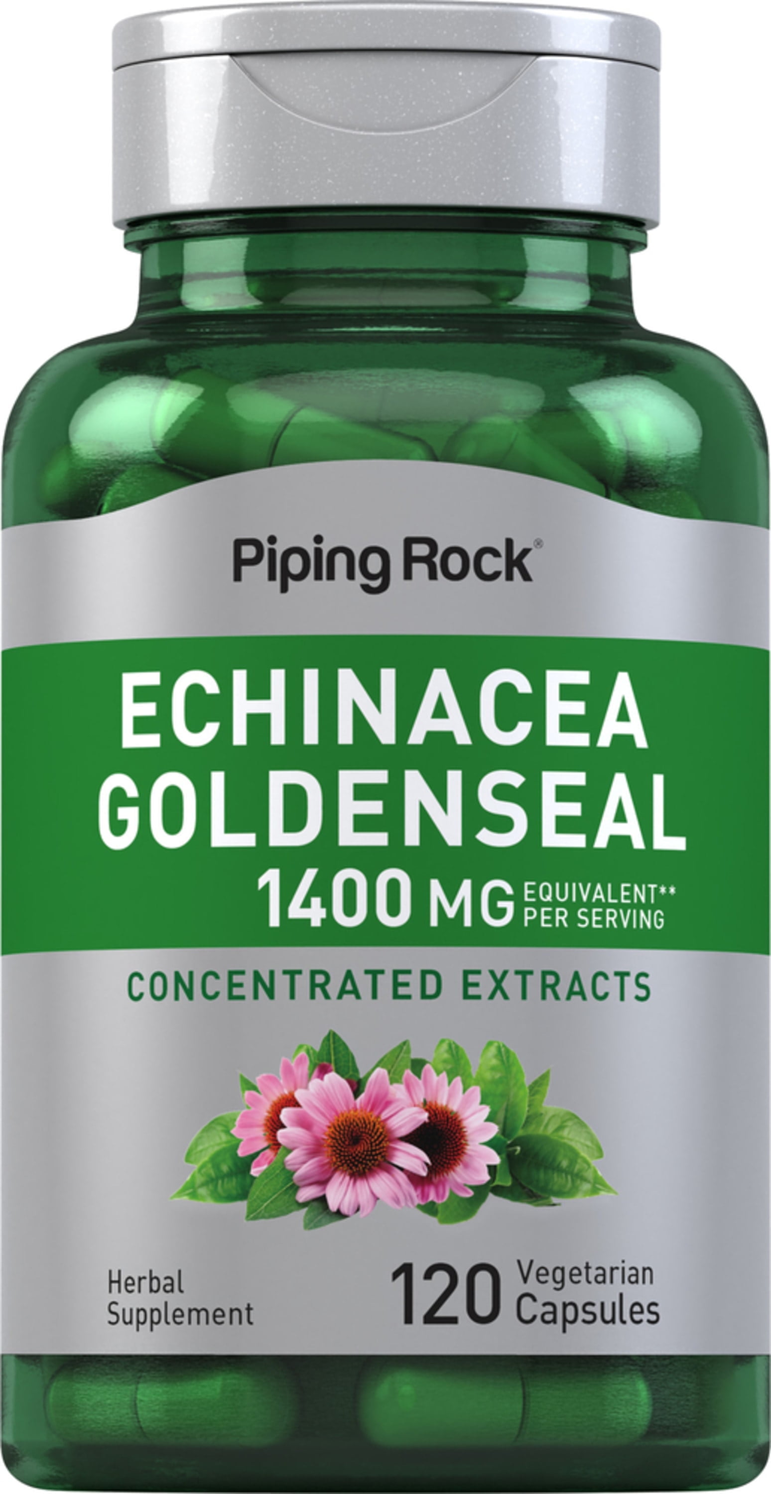 Echinacea Goldenseal Capsules | 1400mg | 120 Vegetarian Capsules | Non-GMO, Gluten Free Supplement | by Piping Rock