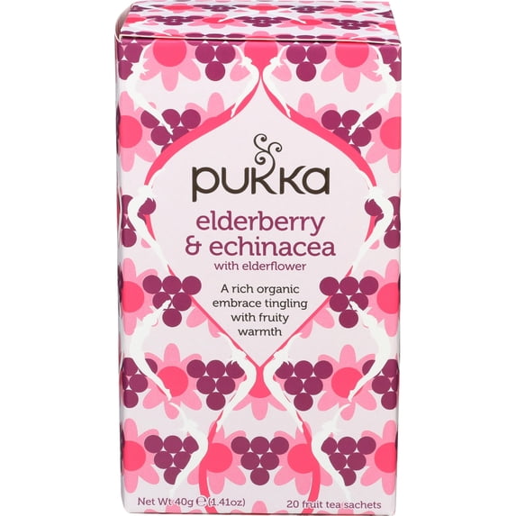 Echinacea Herbal Tea Wellness Support Caffeine Bag Pukka Elderberry