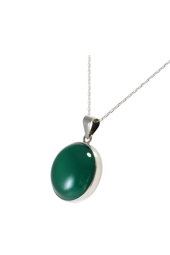 Sterling Silver Round Green Jade Pendant Necklace, 18+2 Inch Silver Chain