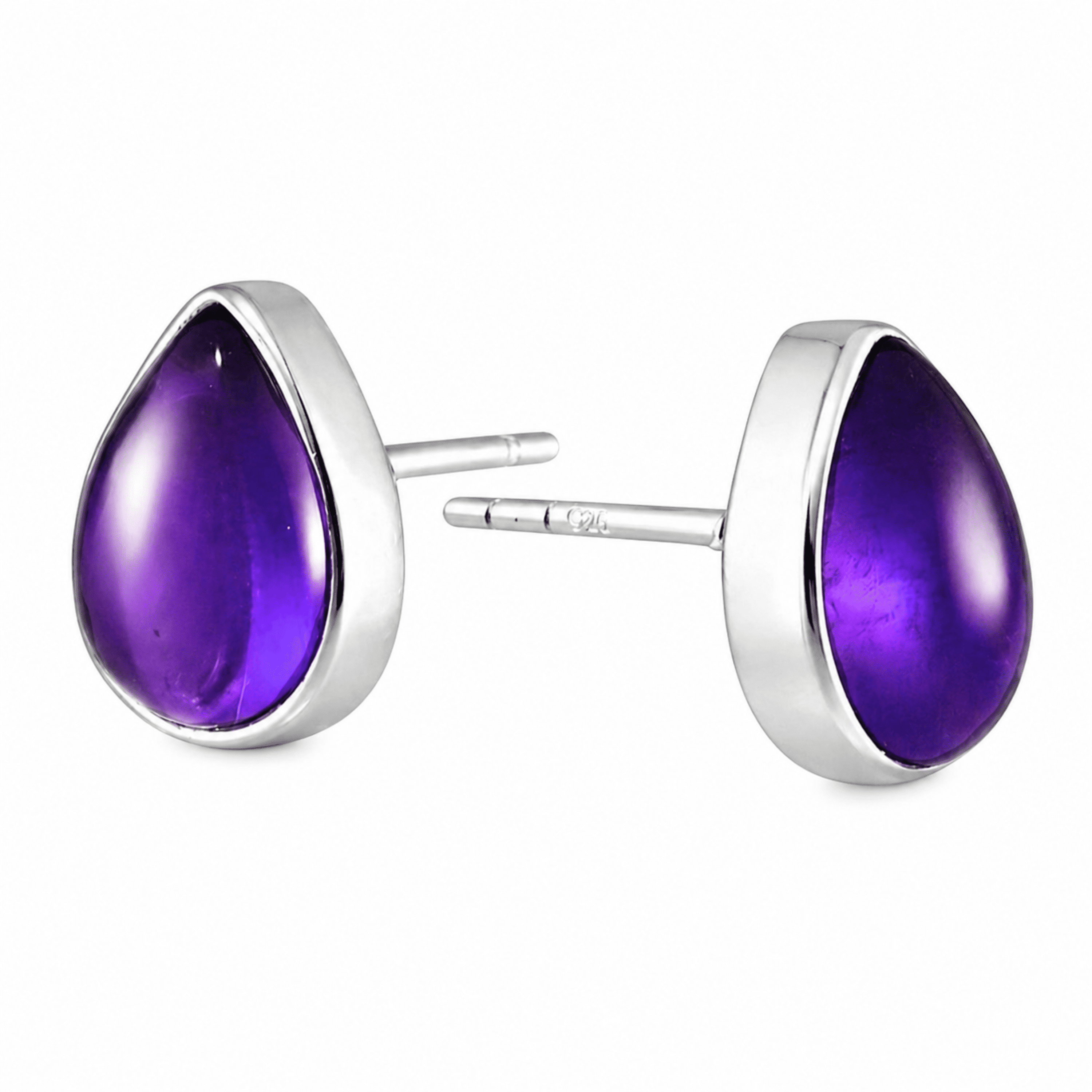 Echmeck 925 Sterling Silver Amethyst Teardrop Stud Earrings for Women