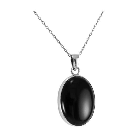 Echmeck Sterling Silver 925 Oval Black Onyx Small Handmade Pendant - No Chain Included