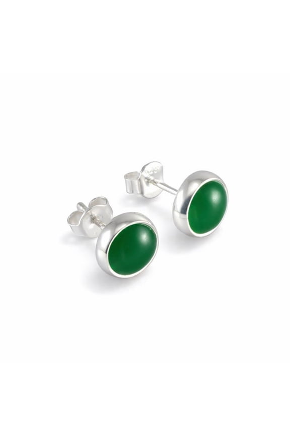 Sterling Silver Round Green Jade Handmade Stud Earrings for Women Men - 9mm - Christmas Gift