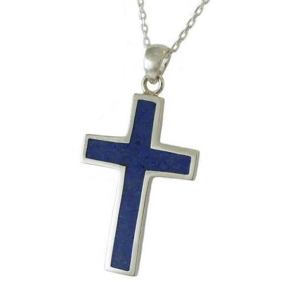 Echmeck Sterling Silver Lapis Lazuli Cross Pendant Necklace, 20 in Chain