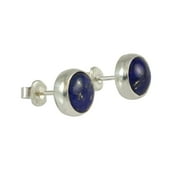 ECHMECK Sterling Silver Round Navy Blue Lapis Lazuli Handmade Stud Earrings - 9mm - Women & Men