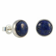 ECHMECK Sterling Silver Lapis Lazuli Gemstone Stud Earrings, 9mm (Unisex)