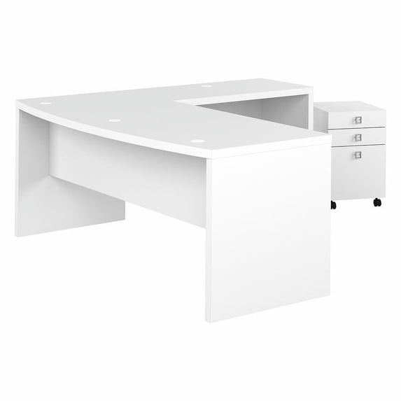 Echo 72W Bow Front L Shaped Desk with Drawers in Pure White - Engineered Wood