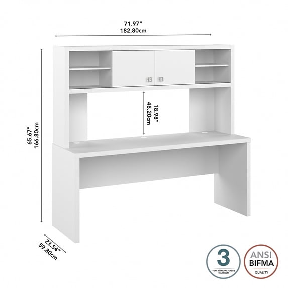 Echo 72W Computer Desk with Hutch in Pure White - Engineered Wood