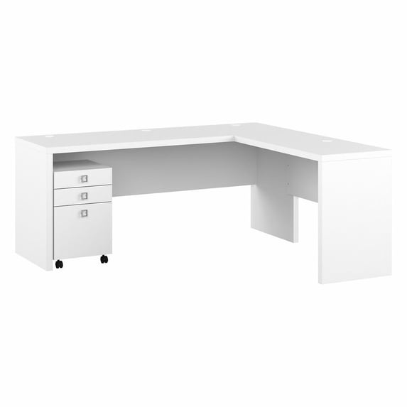 Echo 72W L Shaped Computer Desk with Drawers in Pure White - Engineered Wood